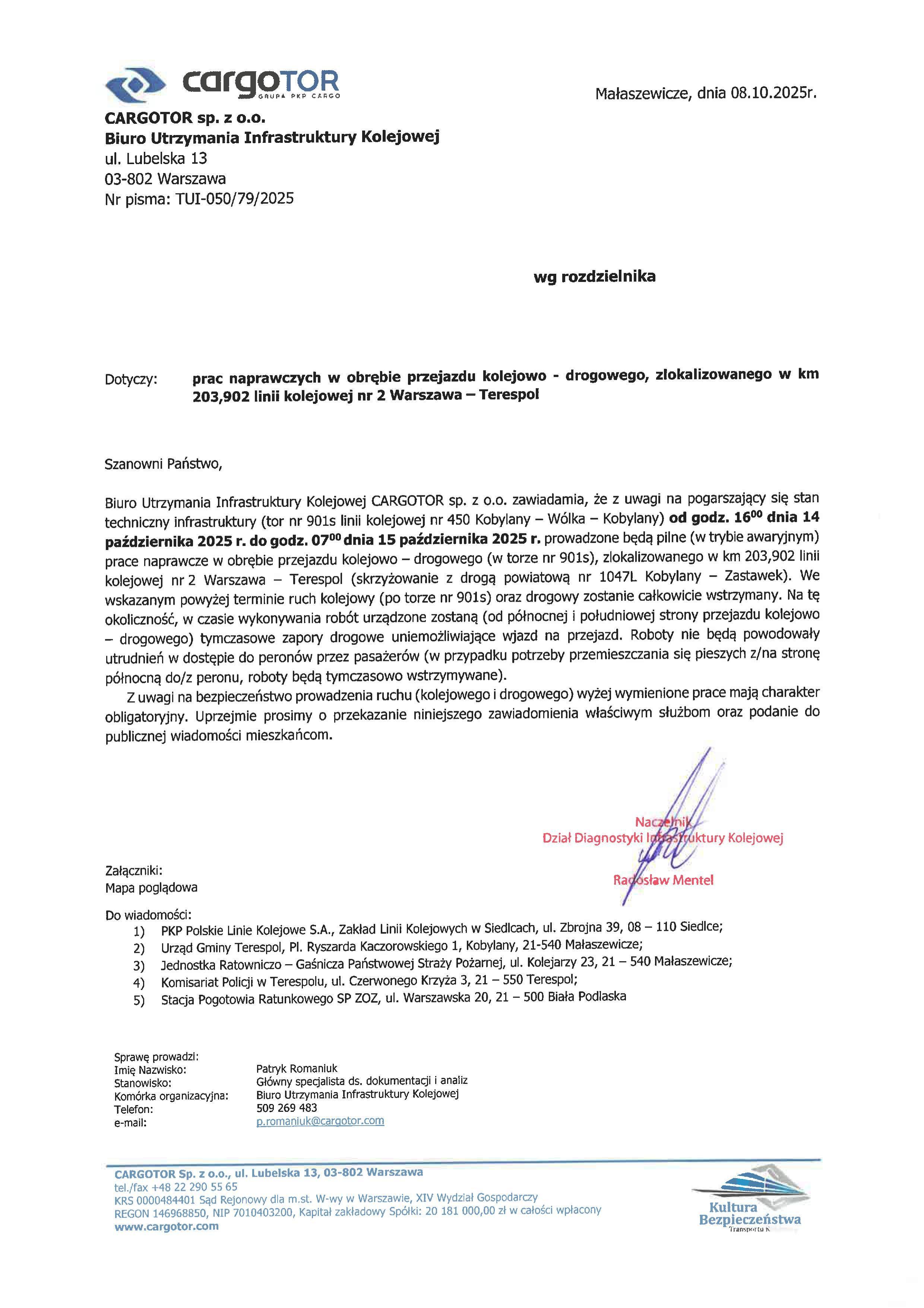 UWAGA ZAMKNIĘTY PRZEJAZD W KOBYLANACH